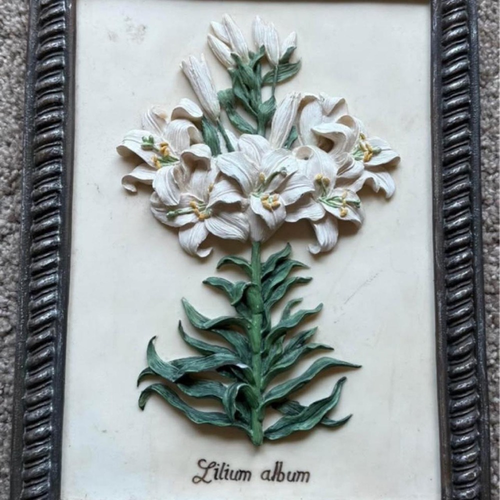 White Lily Flower 3D Relief Wall Art Framed Botanical Lilium Album Floral Decor